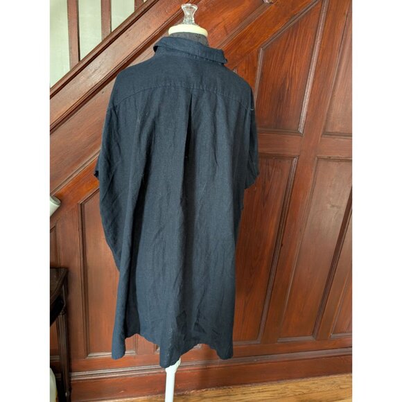 Ellos Plus 1X Black Shirt Dress Button-Up Linen Short Sleeve Back Pleat Detail - Picture 2 of 8